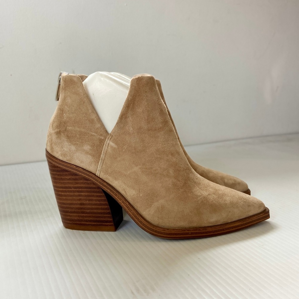 Vince Camuto Gigetta Tan Suede Leather Heeled Ankle Boots Womens 7M